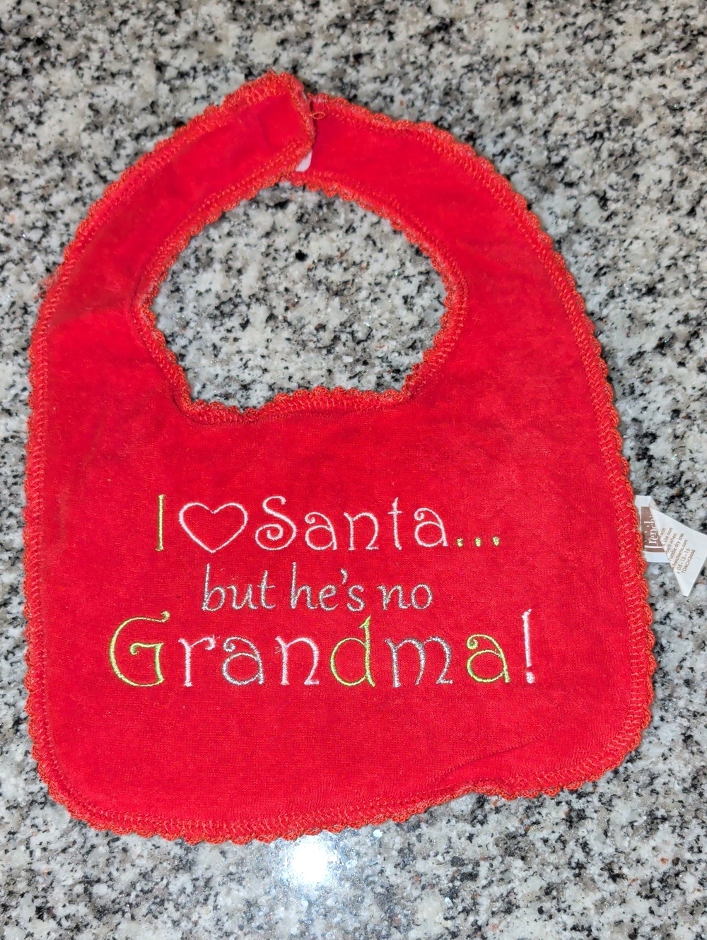 Frenchi Red Christmas Bib with 'I ♥ Santa... but he's no Grandma!' Embroidery